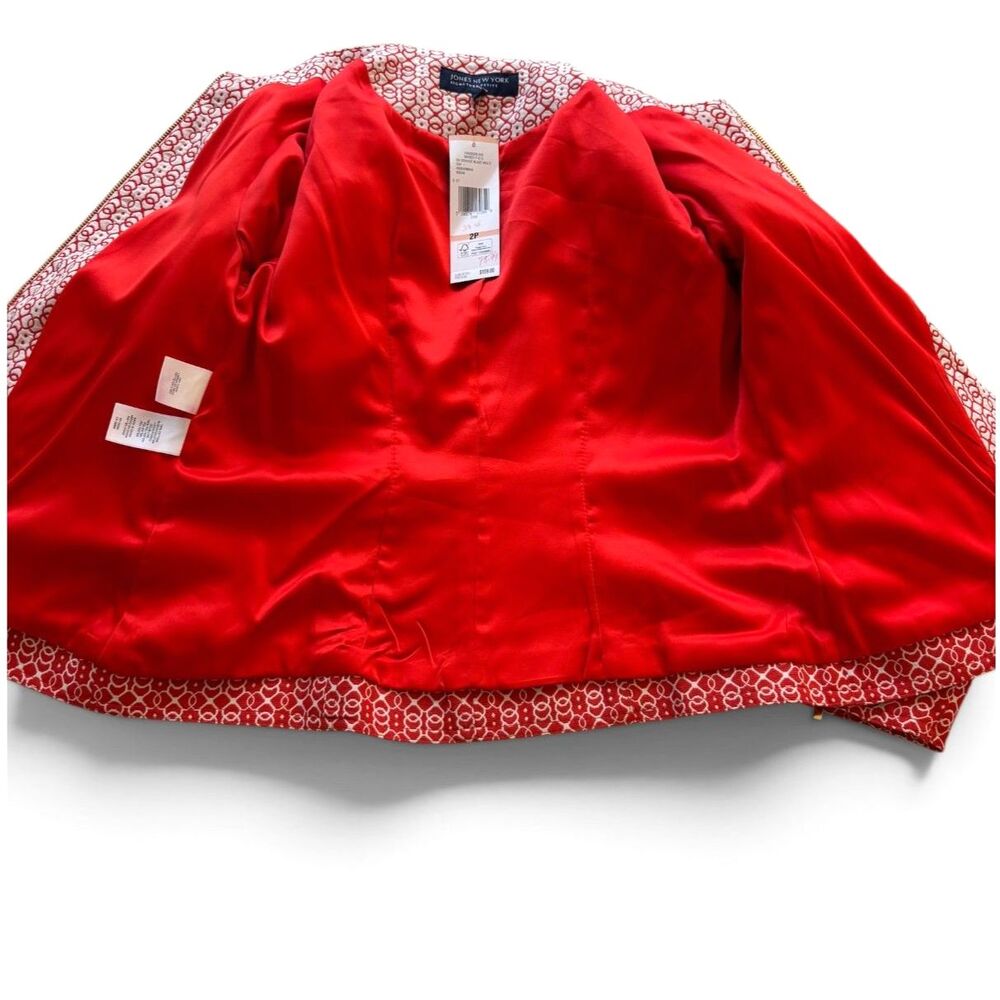 Jones New York Signature Petite Blazer 2P Red White Print Zip Front NWT - Picture 10 of 12